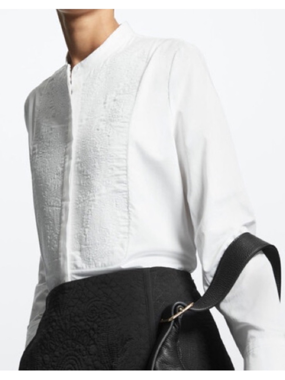 COS White Embroidered Bib Collar Shirt